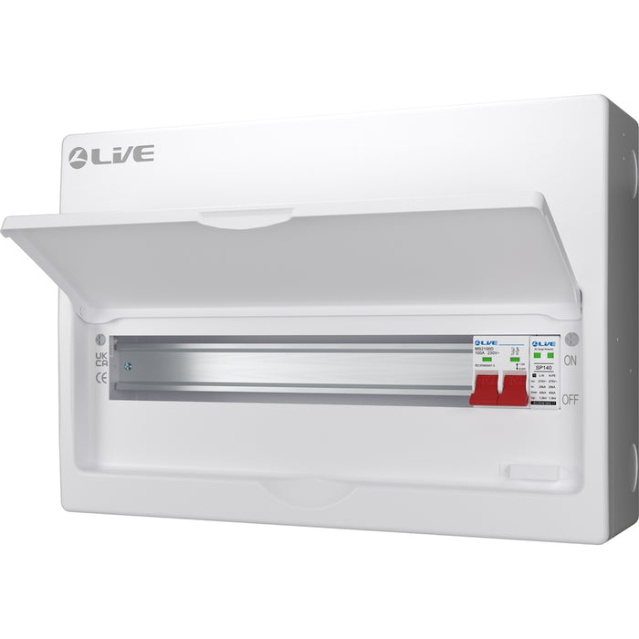 LIVE Electrical LSMC18S-SP 18 Module Metal Clad Consumer Unit c/w 100A Main Switch +20/40kA SPD (15 Usable Way)
