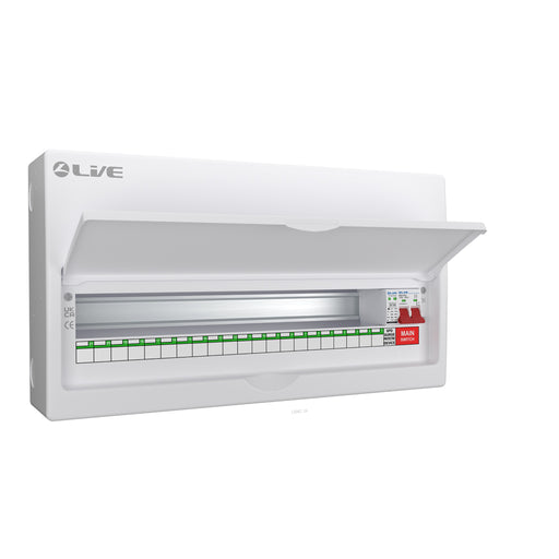 LIVE Electrical LSMC24M-SP 24 Module Metal Clad Consumer Unit c/w 125A Main Switch +20/40kA SPD (21 Usable Way) - westbasedirect.com