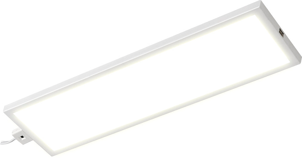 Luceco LUCP50WH30P 8W 500lm 300x100mm Under Cabinet Slimline Panel Starter Pack Sensor Dimmable 3000K UK Plug