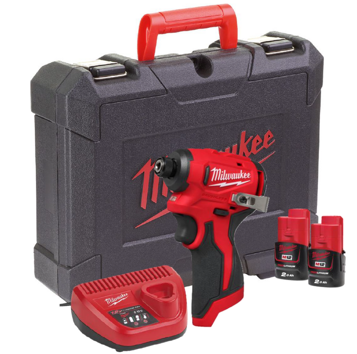Milwaukee M12BLIDRC-202C 12V FUEL Brushless Compact 1/4" Impact Driver, 2x 2.0Ah Batteries, Charger & Case