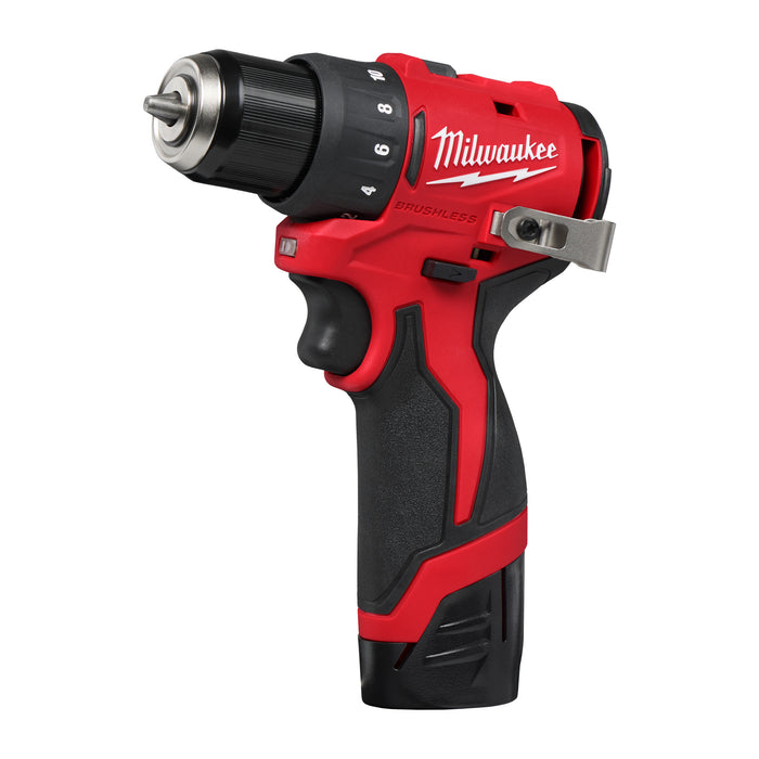 Milwaukee M12BLDDRC-202C 12V FUEL Brushless Compact Drill Driver, 2x 2.0Ah Batteries, Charger & Case - westbasedirect.com