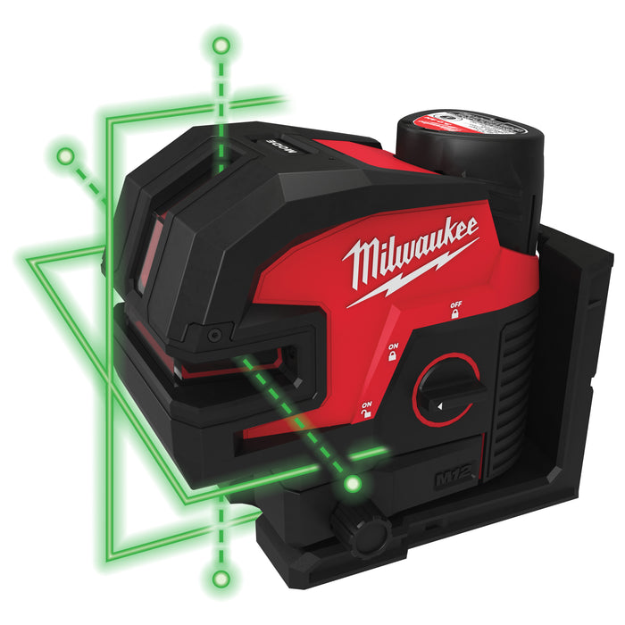 Milwaukee M12CLL4P-301C 12V Cross Line Laser with 4 Points, 1x 3.0Ah Battery, Charger & Case