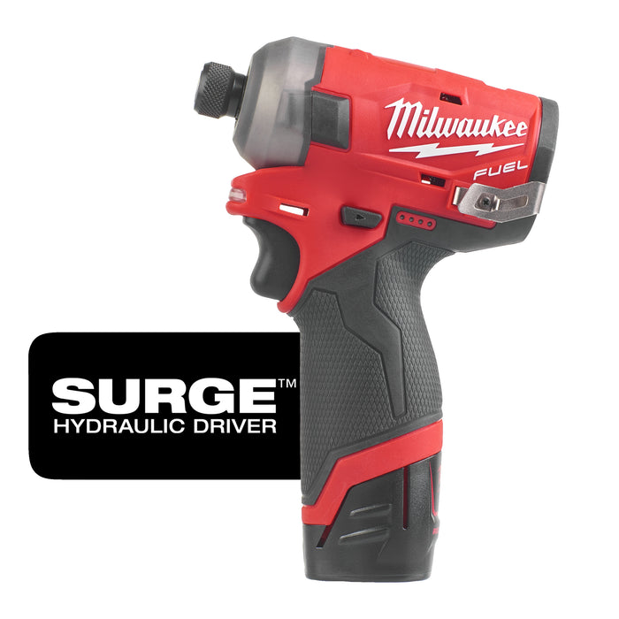 Milwaukee M12FQID-202X 12V FUEL SURGE Brushless Hydraulic 1/4â€ Impact Driver, 2x 2.0Ah Batteries, Charger & Case