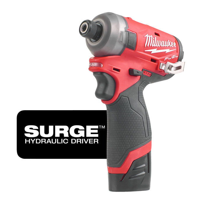 Milwaukee M12FQID-202X 12V FUEL SURGE Brushless Hydraulic 1/4â€ Impact Driver, 2x 2.0Ah Batteries, Charger & Case