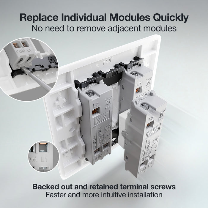 BG GridLite M142C 20A SP 2-Way Retractive (Centre Off) Switch Module - White