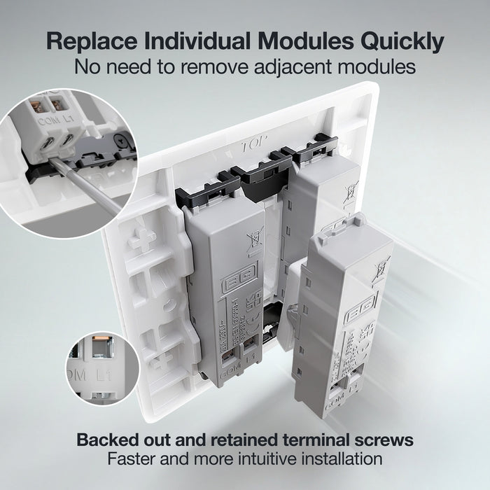 BG GridLite M14PR 20A 1-Way Retractive Switch Module "PRESS" - White
