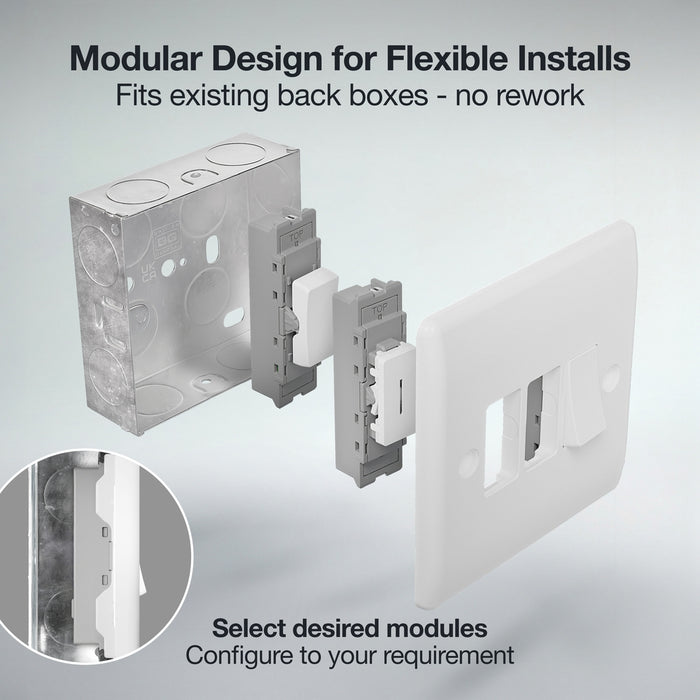 BG GridLite M14PR 20A 1-Way Retractive Switch Module "PRESS" - White