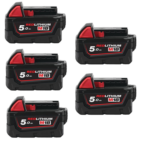 Milwaukee M18B5 18V REDLITHIUM 5.0Ah Li-Ion Battery (5 Pack) - westbasedirect.com