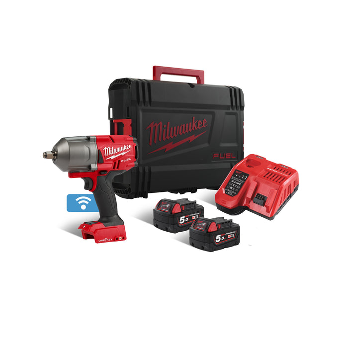 Milwaukee M18ONEFHIWF12-502X 18V FUEL ONE-KEY 1/2'’ High Torque Impact Wrench with Friction Ring, 2x 5.0Ah Batteries, Charger & Case - westbasedirect.com