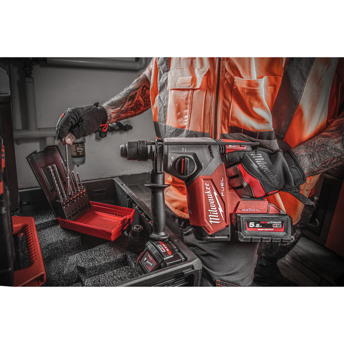 Milwaukee M18ONEFHX-552X-552X 18V FUEL ONE-KEY 26mm SDS+ Hammer Drill with FIXTEC Chuck, 2x 5.5Ah Batteries, Charger & Case - westbasedirect.com
