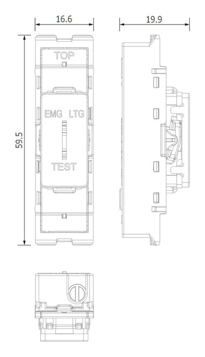 BG GridLite MAB12EL 20A 16AX SP 2-Way Key Switch Module "EMG LTG TEST" - Antique Brass