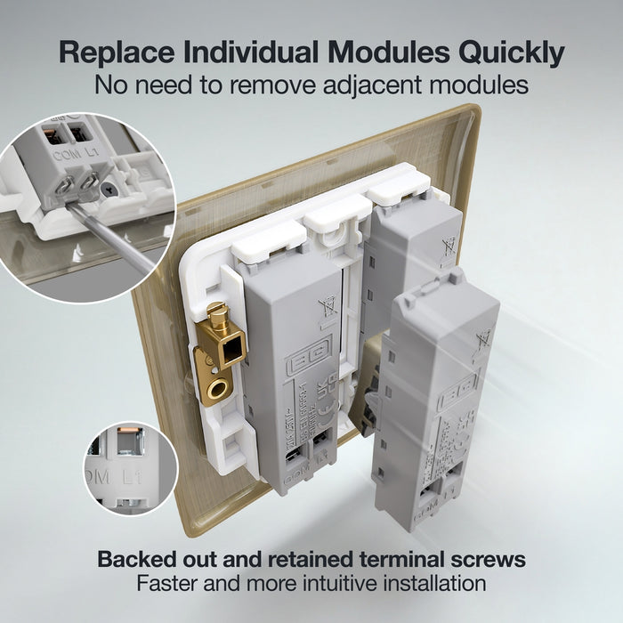 BG GridLite MAB14 20A 1-Way Retractive Switch Module - Antique Brass