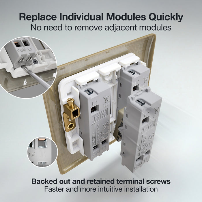 BG GridLite MAB142BELL 20A 2-Way Retractive Switch Module "Bell Symbol" - Antique Brass