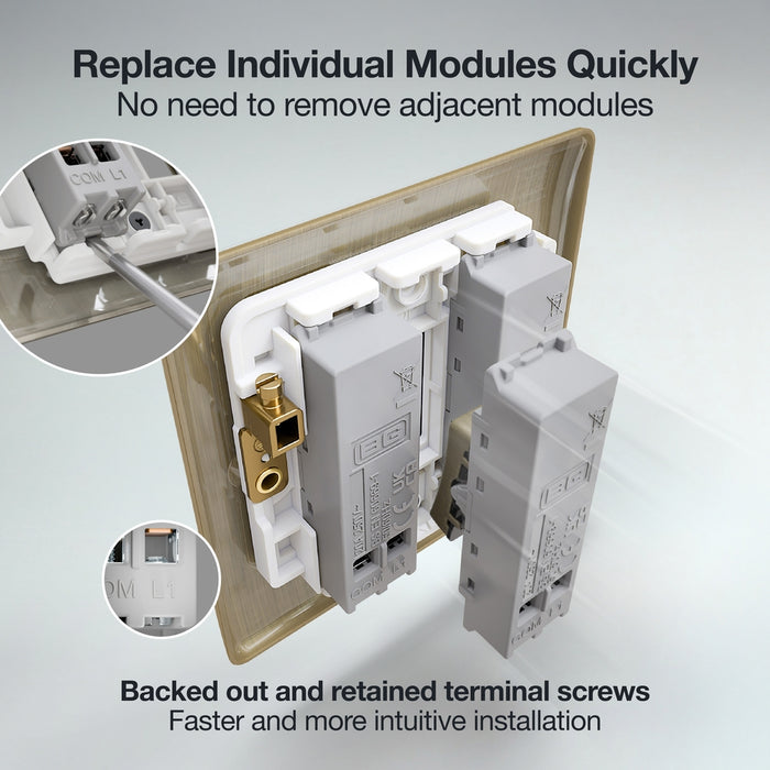 BG GridLite MAB14BELL 20A 1-Way Retractive Switch Module "Bell Symbol" - Antique Brass