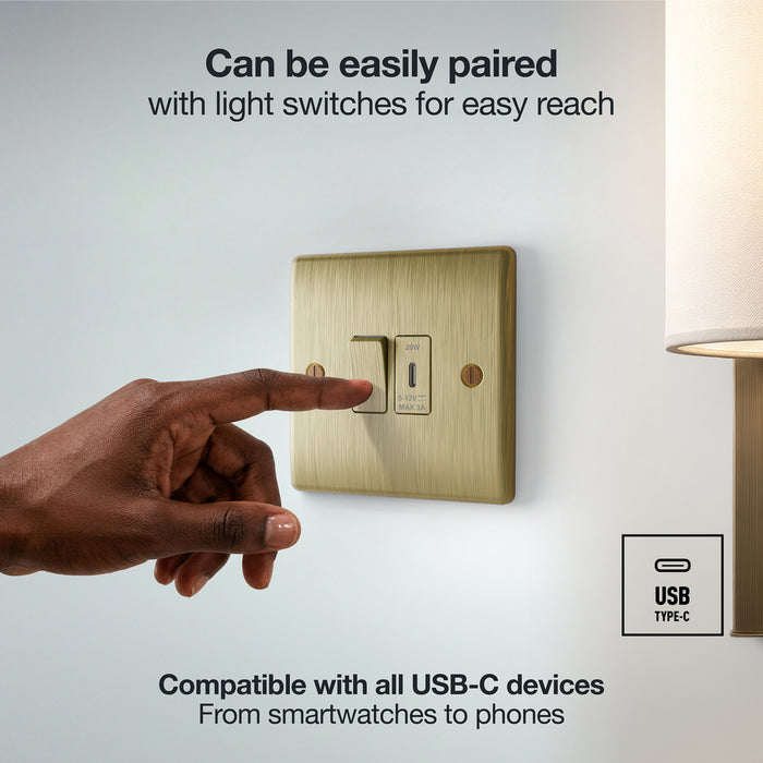 BG GridLite MABUSBC20B 20W USB-C Module - Antique Brass