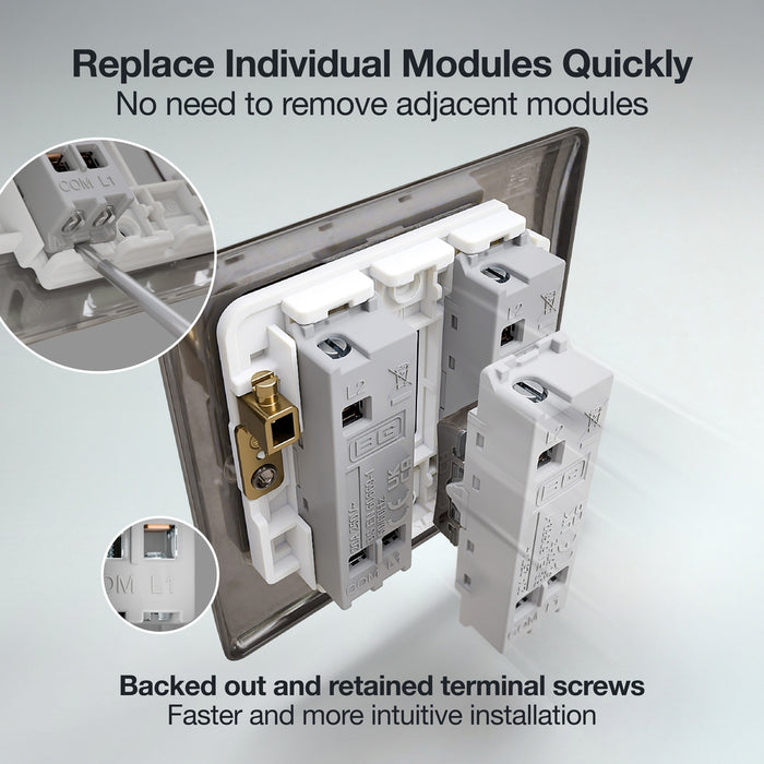 BG GridLite MBN142C 20A SP 2-Way Retractive (Centre Off) Switch Module - Black Nickel