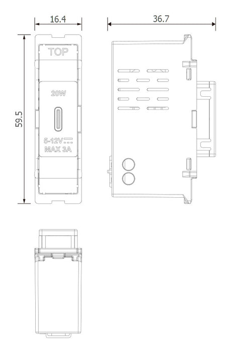 BG GridLite MBNUSBC20B 20W USB-C Module - Black Nickel