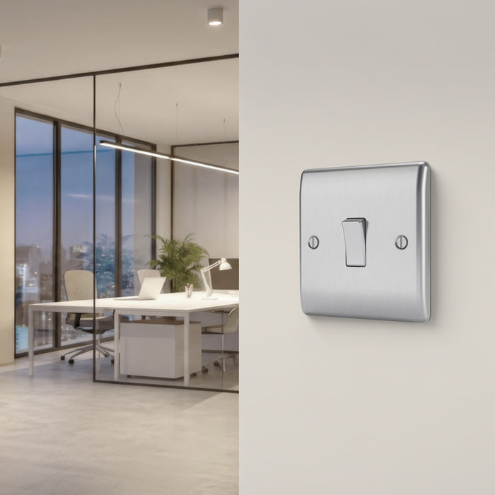 BG GridLite MBS12 20A 16AX SP 2-Way Switch Module - Brushed Steel