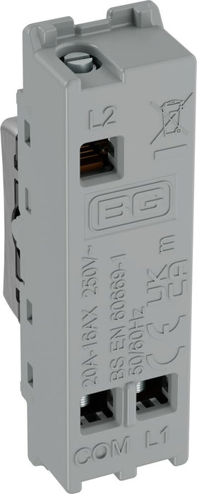 BG GridLite MBS12C 20A SP 2-Way (Centre Off) Switch Module - Brushed Steel