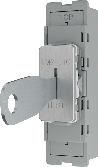 BG GridLite MBS12EL 20A 16AX SP 2-Way Key Switch Module "EMG LTG TEST" - Brushed Steel