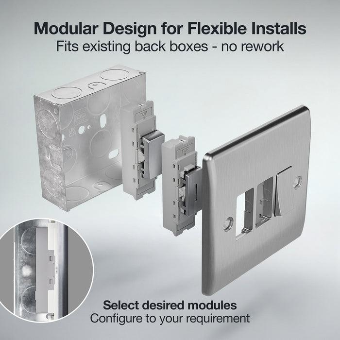 BG GridLite MBS12EL 20A 16AX SP 2-Way Key Switch Module "EMG LTG TEST" - Brushed Steel