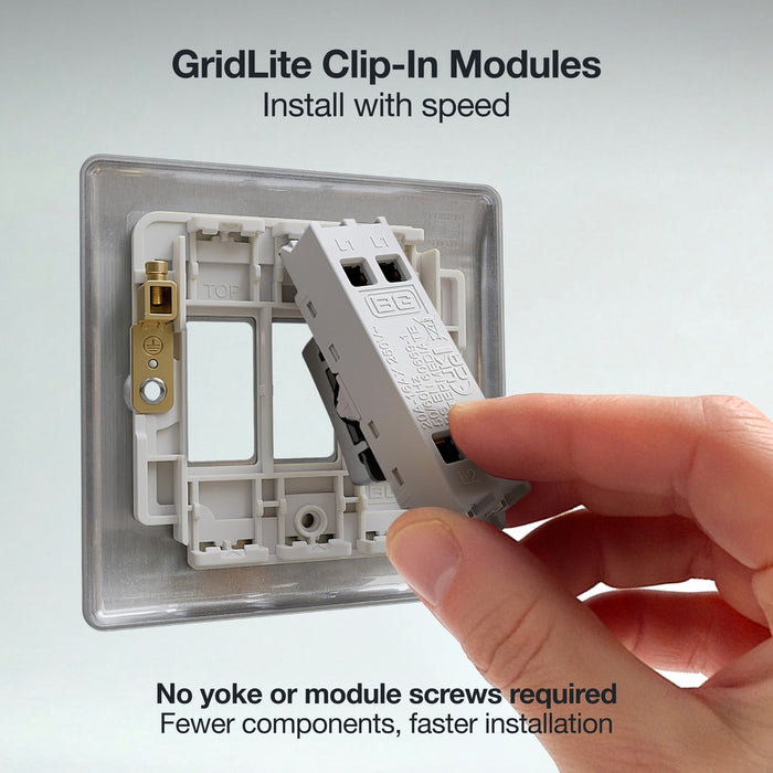 BG GridLite MBS13 20A 16AX 2-Way Intermediate Switch Module - Brushed Steel