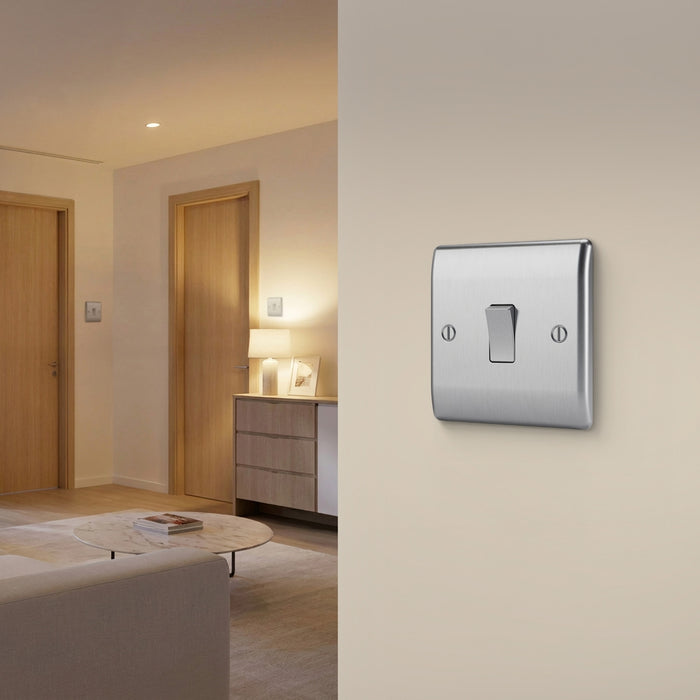 BG GridLite MBS13 20A 16AX 2-Way Intermediate Switch Module - Brushed Steel