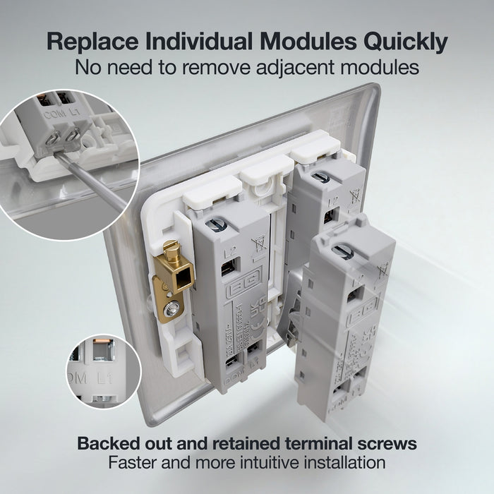 BG GridLite MBS142BELL 20A 2-Way Retractive Switch Module "Bell Symbol" - Brushed Steel