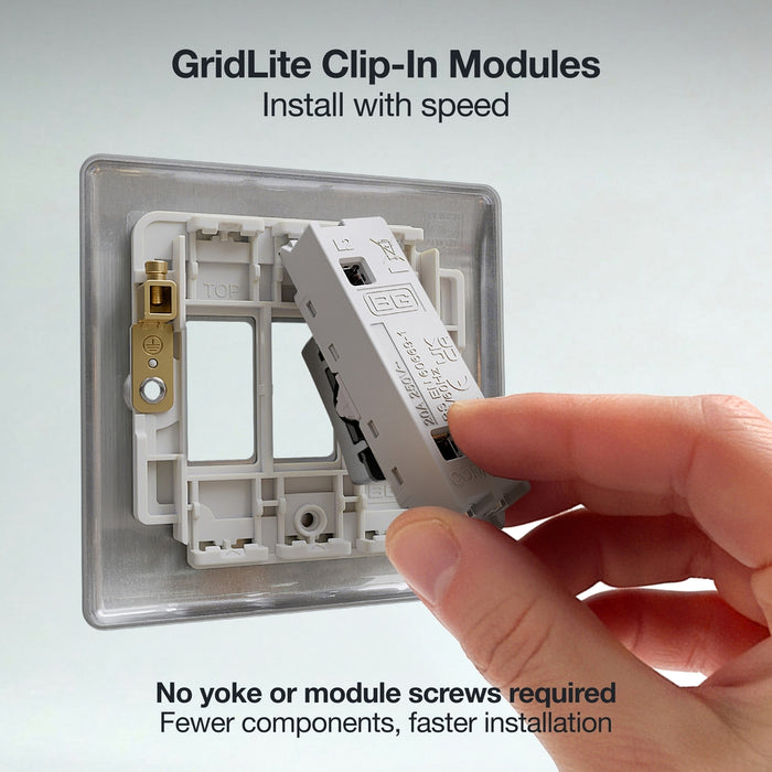 BG GridLite MBS142BELL 20A 2-Way Retractive Switch Module "Bell Symbol" - Brushed Steel