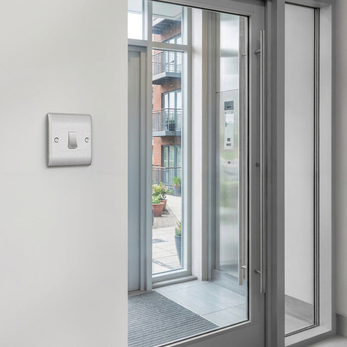 BG GridLite MBS142PR 20A 2-Way Retractive Switch Module "PRESS" - Brushed Steel