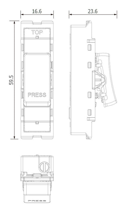 BG GridLite MBS142PR 20A 2-Way Retractive Switch Module "PRESS" - Brushed Steel