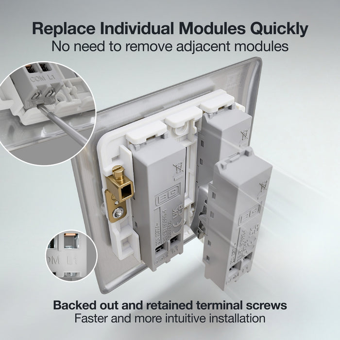 BG GridLite MBS14BELL 20A 1-Way Retractive Switch Module "Bell Symbol" - Brushed Steel