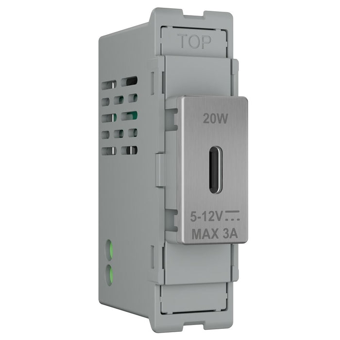 BG GridLite MBSUSBC20G 20W USB-C Module - Brushed Steel