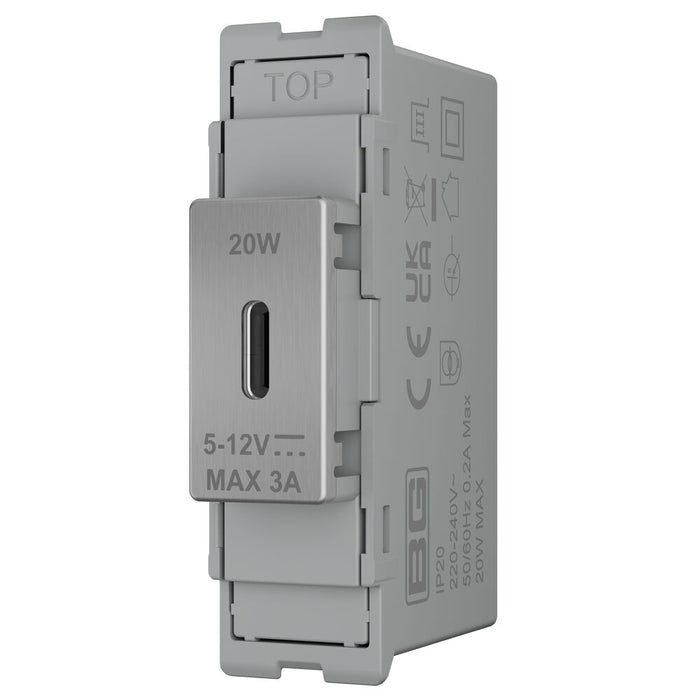 BG GridLite MBSUSBC20G 20W USB-C Module - Brushed Steel