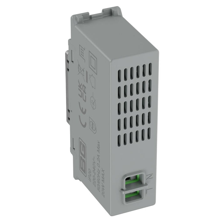 BG GridLite MBSUSBC20G 20W USB-C Module - Brushed Steel