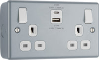 BG MC522UAC22 Metal Clad 13A Double Switched Power Socket + USB A+C (22W)