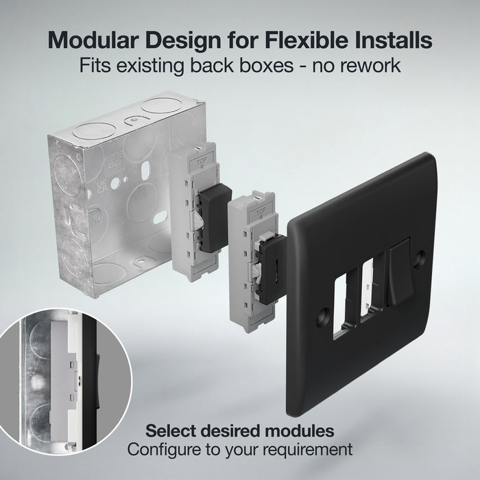 BG GridLite MFB12C 20A SP 2-Way (Centre Off) Switch Module - Matt Black