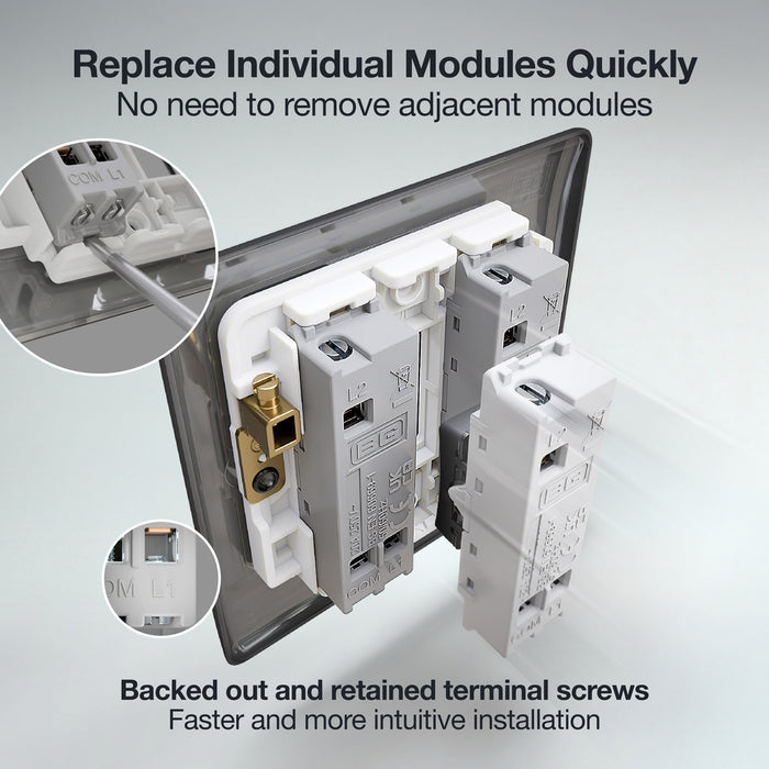 BG GridLite MFB142C 20A SP 2-Way Retractive (Centre Off) Switch Module - Matt Black