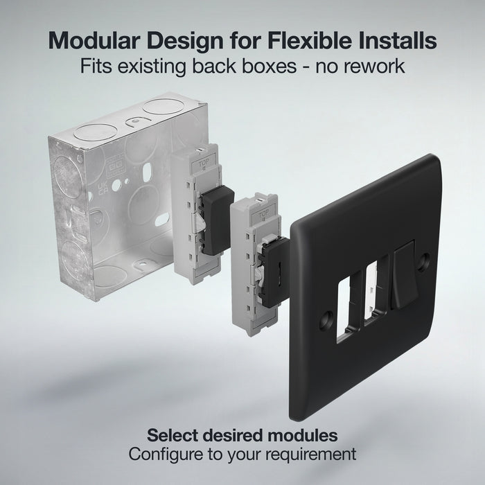BG GridLite MFB142PR 20A 2-Way Retractive Switch Module "PRESS" - Matt Black