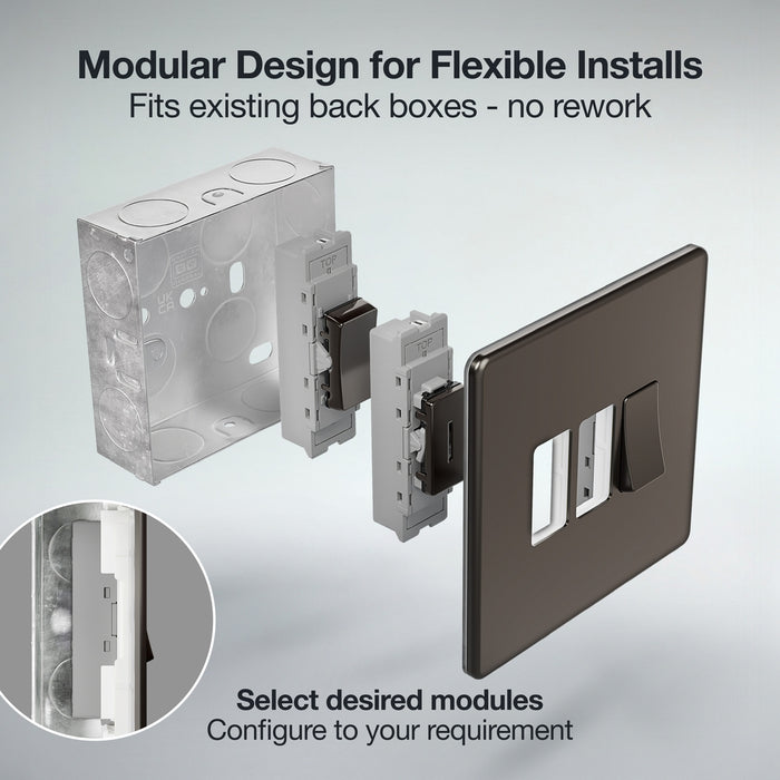 BG GridLite MFBN2 Flatplate Screwless 2G Grid Front Plate - Black Nickel
