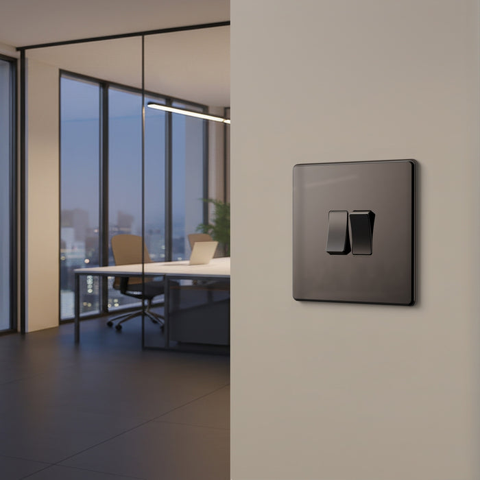 BG GridLite MFBN2 Flatplate Screwless 2G Grid Front Plate - Black Nickel