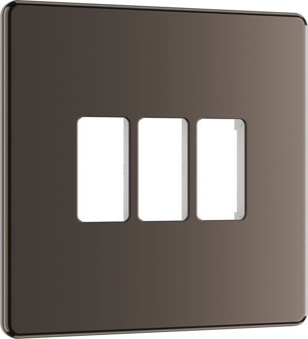BG GridLite MFBN3 Flatplate Screwless 3G Grid Front Plate - Black Nickel