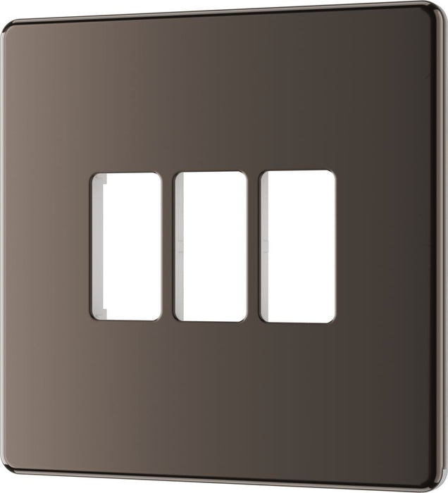BG GridLite MFBN3 Flatplate Screwless 3G Grid Front Plate - Black Nickel