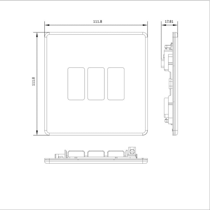 BG GridLite MFBN3 Flatplate Screwless 3G Grid Front Plate - Black Nickel