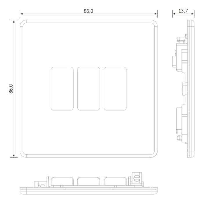 BG GridLite MFBN3 Flatplate Screwless 3G Grid Front Plate - Black Nickel