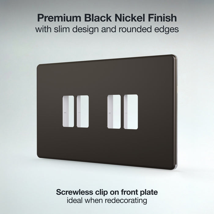BG GridLite MFBN4 Flatplate Screwless 4G Grid Front Plate - Black Nickel