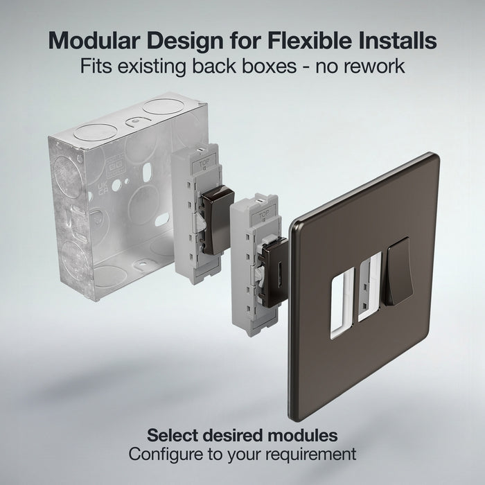 BG GridLite MFBN4 Flatplate Screwless 4G Grid Front Plate - Black Nickel