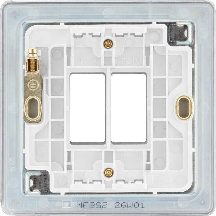 BG GridLite MFBS2 Flatplate Screwless 2G Grid Front Plate - Brushed Steel