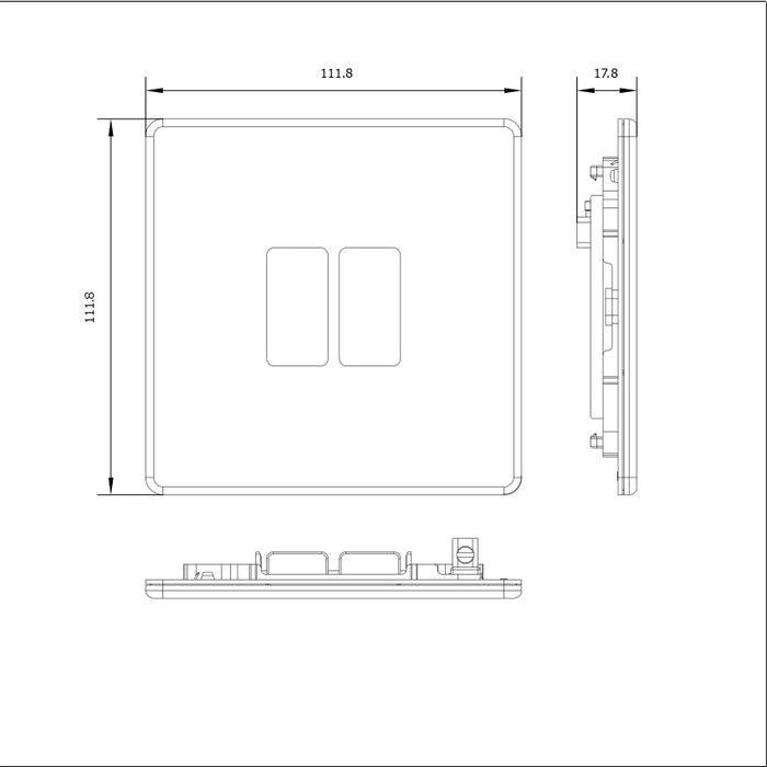 BG GridLite MFBS2 Flatplate Screwless 2G Grid Front Plate - Brushed Steel