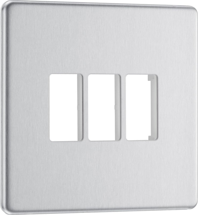 BG GridLite MFBS3 Flatplate Screwless 3G Grid Front Plate - Brushed Steel